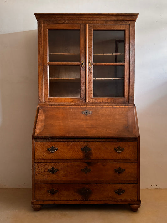 Oak secretary with upper display case, 19th century
