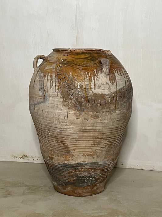 Tinaja de aciete lañada de terracota XIX