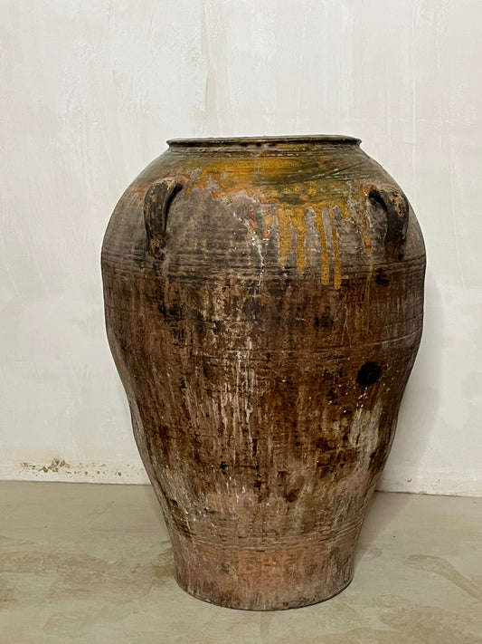 Tinaja antigua de terracota vidriada, proceden de Miravet, Circa de 1900